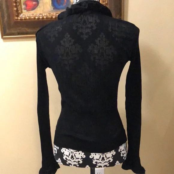 Anne Fontaine Veronica ribbed cotton semi-sheer button ruffle trim cardigan - Picture 7 of 14